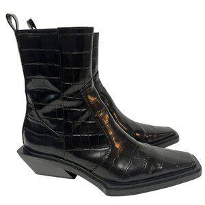 Zara Croc Embossed High Ankle Boots Size 7.5 Black